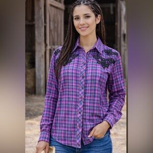 Wrangler "Rock 47" Purple and White Embellished Western Shirt Size XL